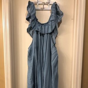 Off the shoulder jean dress for summer